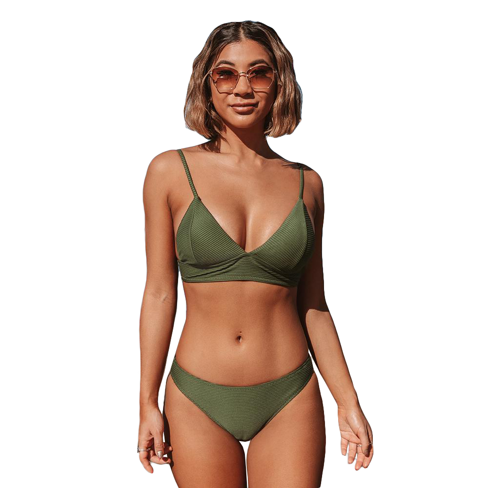 Army Green Solid Bikini Set