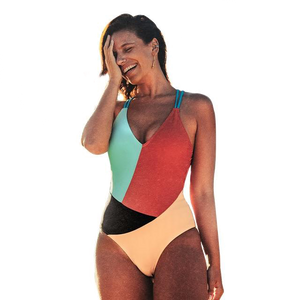 Colorblocked V-Neck Strappy One-Piece Swimsuit