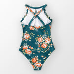 Load image into Gallery viewer, Green Floral Scalloped One-piece Swimsuit
