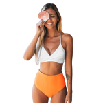 Load image into Gallery viewer, White Bikini with Orange High-Waisted Bikini Sets
