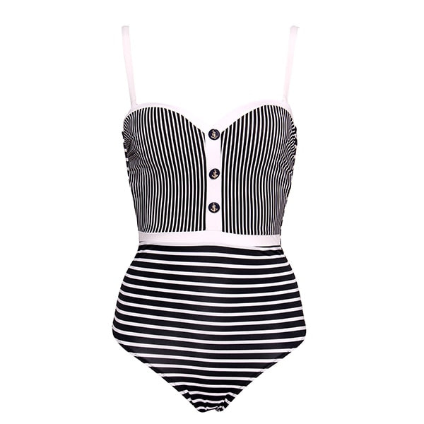 White Striped Bandeau One Piece Swimsuit