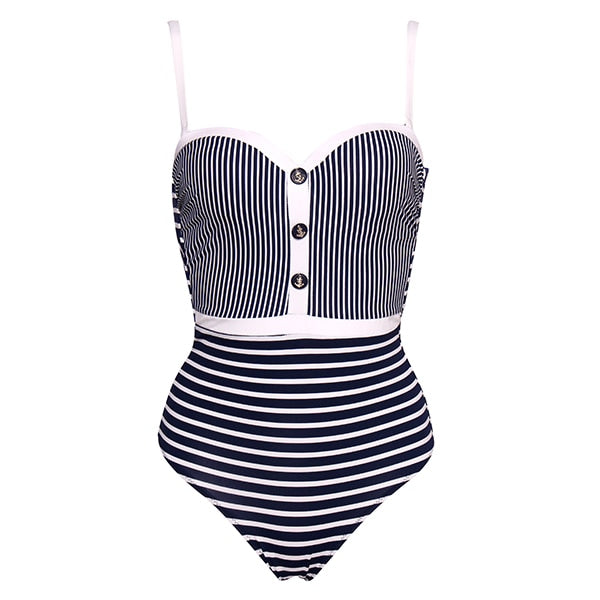 White Striped Bandeau One Piece Swimsuit