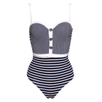 Load image into Gallery viewer, White Striped Bandeau One Piece Swimsuit
