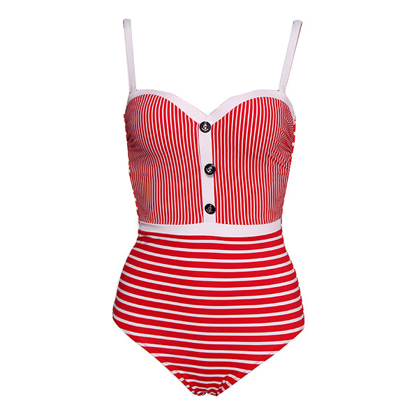 White Striped Bandeau One Piece Swimsuit