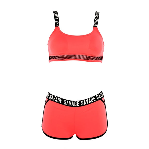 Women Letter Sport Soft Cup Bikini Sets