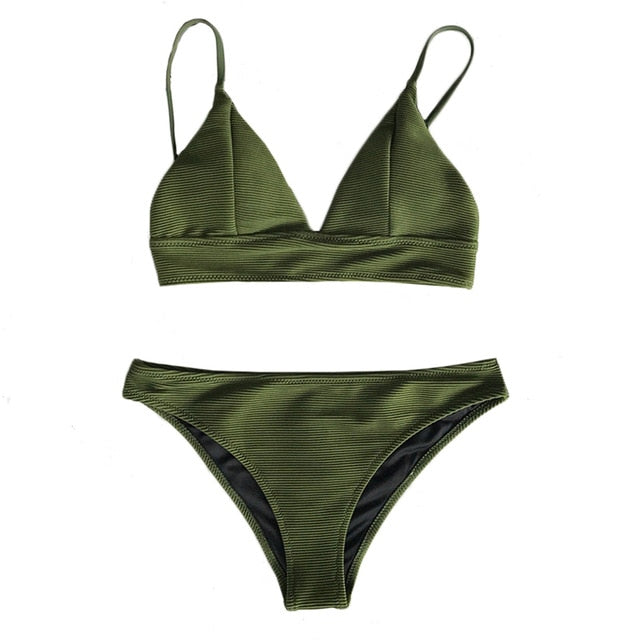 Army Green Solid Bikini Set