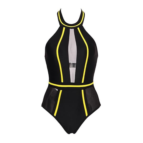 Sexy One-Piece Swimsuit Mesh Patchwork