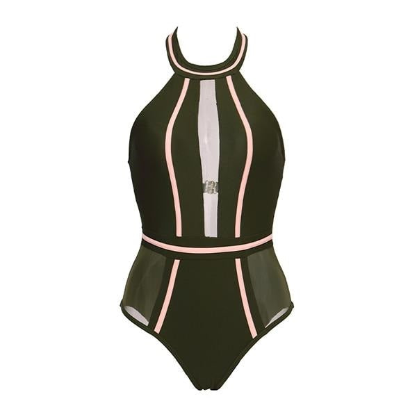 Sexy One-Piece Swimsuit Mesh Patchwork