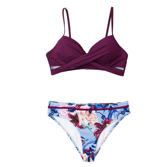 Push Up Floral Wrap Bikini Sets